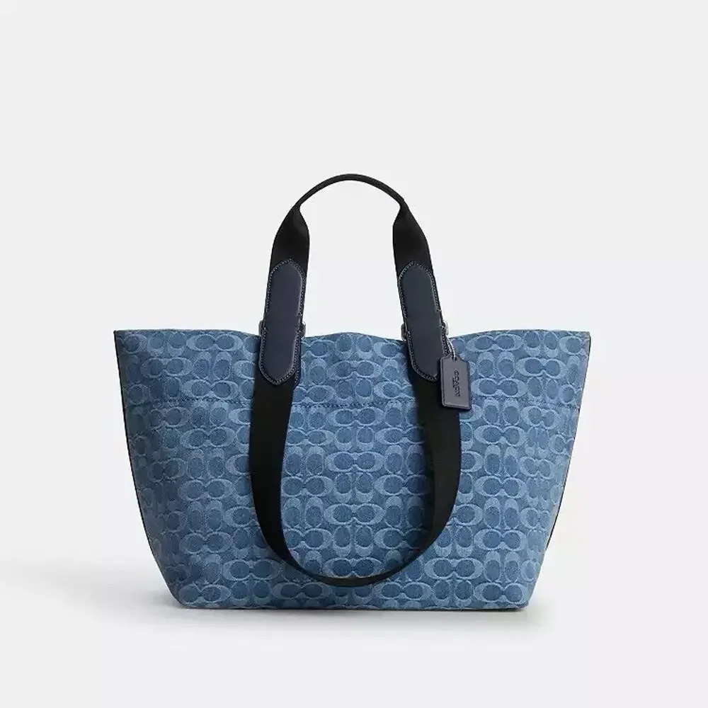 NWT Coach MEN'S Small Tour Tote Bag In Signature Denim CDF24 Silver/Denim